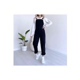 BelezaStore Kadın Kot Tulum Salopet Denim Uzun Tulum Koyu Füme