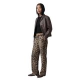 Beli Bağcıklı Cepli Leopar Desenli Geniş Paça Pantolon