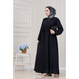 Beli Bağcıklı Pera Elbise-Siyah - Beyaz - 1