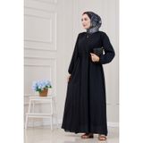 Beli Bağcıklı Pera Elbise-Siyah