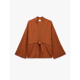 Beli Bağcıklı Uzun Kollu Kruvaze Kimono Ceket