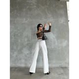 Beli Kemerli Keten Pantolon - Beyaz - XL