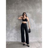 Beli Kemerli Keten Pantolon - Siyah - S/36