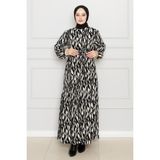 Beli Kuşaklı Çapraz Fırfırlı Karin Elbise-Siyah - Beyaz - 40