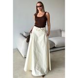 Beli Kuşaklı Denim Çan Uzun Etek Ekru 7064 - 36