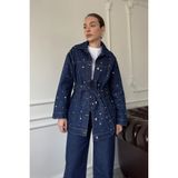 Beli Kuşaklı Denim Ceket- Mavi