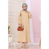 Beli Kuşaklı Luna Tesettür Elbise-Bej - Kahverengi - 2
