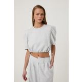 Beli Lastikli Basic Bluz Gri