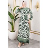 Beli Lastikli Desenli Elbise 7127-02 Haki - 40