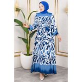 Beli Lastikli Desenli Elbise 7127-04 Saks - 38