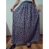 Beli Lastikli Desenli Viskon Basma Kumaş Maxi Boy Anne Etek - Siyah - Mor - Beyaz - Standart