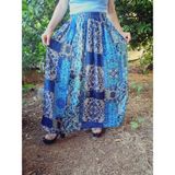 Beli Lastikli Desenli Viskon Basma Kumaş Maxi Boy Anne ETEK38BEDEN 100KILO - Mavi-153815 - Standart