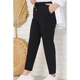 Beli Lastikli Kadın Pantolon 1065 Siyah Pamuklu Regular Fit Düz Desenli Günlük Kullanım - XL