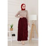 Beli Lastikli Kraş Etek-Bordo - 3