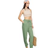 Beli Lastikli, Lastik Paça, Cepli, Yazlık 34-48 Beden Keten Pantolon (Standart, yeşil, 46)