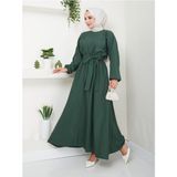 Beli Lastikli Terikoton Elbise 2683 - 44 - Zümrüt