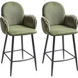 Beliani Amıty Yeşil Kumaş 2'li Bar Sandalyesi Seti, Retro Stil, 66 cm Oturum, Su Geçirmez Kumaş - Haki
