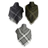 Belifanti Collection Pamuklu Puşi Gri Haki Siyah Otantik Kefiye Şal Büyük Boy 3'lü Set