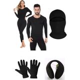 Belifanti Collection Unisex Termal Içlik Alt Üst Takım Polar Eldiven Polar Kulaklık Termal Maske Set Siyah - L - XL
