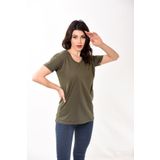 Belifanti Collection V Yaka Basic Kadın Tişört T-shirt Haki
