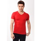 Belifanti Collection V Yaka Basic Slim Fit Erkek Tişört T-shirt Kırmızı