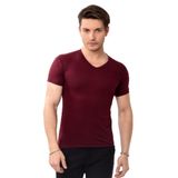 Belifanti Collection V Yaka Basic Slim Fit Erkek Tişört T-Shirt (L, Bordo)