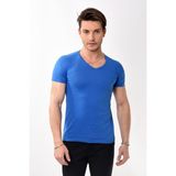 Belifanti Collection V Yaka Basic Slim Fit Erkek Tişört T-Shirt Saks Mavisi - S