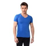 Belifanti Collection V Yaka Basic Slim Fit Erkek Tişört T-Shirt Saks Mavisi - XL