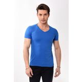 Belifanti Collection V Yaka Basic Slim Fit Erkek Tişört T-shirt Saks Mavisi