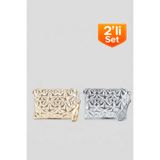 Belinabag 2'li Set Yıldız Dikişli Clutch Star Kadın Çanta Gold Ve Gümüş Rugan En27 Boy19