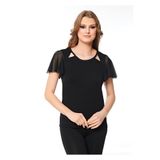 Belinay 8065 Kolları Tül, Bisiklet Yaka Kadın T-shirt