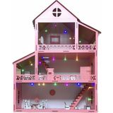 Belinay Ahşap Oyun Evi 60CM 18 Eşya LED Işıklı - Renkli