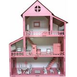 Belinay Montessori Ahşap Oyun Evi 60CM 18 Eşya - Pembe