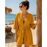 Belinis Hardal Waffle Pike Bornoz Pamuklu Yazlık Kimono Bornoz Petek Kurulama Sabahlık Tüm Bedenlere Uyumludur S M L Xl - -- - Hardal - Sarı