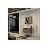 Belinza Regina 80 cm Banyo Dolabı Takımı, Kestane, Seramik Lavabo, Ayna Kapaklı