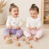 Belirtilmemiş %100 Pamuklu 2 Takım 4 Parça Kız Bebek Kuş Desenli Alt Üst Set – 2 Üst + 2 Pantolon Pembe Lila 3-12 Ay - 6 - 9 Ay