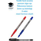Belirtilmemiş %100 Yerli Üretim Pensan Sign-Up Tükenmez Kalem 1mm Uç Kalınlığı 3 Adet Mavi-Kırmızı-Siyah - Çok Renkli - diğer