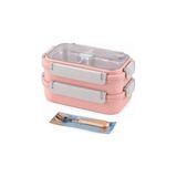 Belirtilmemiş 1200 ml Iki Kat Üç Bölme Paslanmaz Çelik Bento Lunch Box Yeni Nesil Sefer Tası Çelik Kaşıklı -22FF1