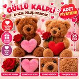 Belirtilmemiş 25 cm Güllü Kalpli Ayıcık Peluş Oyuncak