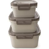 Belirtilmemiş 3'lü Kilitli Saklama Kabı Seti – Küçük Boy: 11 x 11 Cm, Orta Boy: 13 x 13 Cm, Büyük: 16 x 16 Sızdırmaz Gıda Saklama Kabı | Bpa Free | Buzdolabı, Derin Dondurucu ve Mikrodalga Uyumlu | Renk Seçenekli - Bej