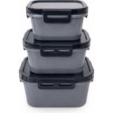 Belirtilmemiş 3'lü Kilitli Saklama Kabı Seti – Küçük Boy: 11 x 11 Cm, Orta Boy: 13 x 13 Cm, Büyük: 16 x 16 Sızdırmaz Gıda Saklama Kabı | Bpa Free | Buzdolabı, Derin Dondurucu ve Mikrodalga Uyumlu | Renk Seçenekli - Siyah