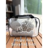 Belirtilmemiş Arvale Happy Bear Seyahat Seti - Şeffaf Organizer Çanta Duş Lifi Sabunluk Tarak