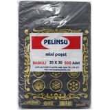 Belirtilmemiş Baskılı Mini Market Poşeti 20X30 cm 500 Adet Siyah Desenli Plastik Alışveriş Poşeti Dayanıklı Taşıma Poşeti Manav Market Poşeti