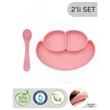 Belirtilmemiş Bebek Mama Seti 2’li Silikon Vakumlu Bölmeli Tabak Diş Kaşıyıcı Kaşık BPA İçermez - Pembe