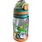 Belirtilmemiş Çocuk Su Matarası Yeşil Balina Figürlü Pipetli Kapaklı Bpa Free Şeffaf Plastik Suluk 500ML