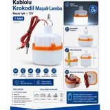 Belirtilmemiş Dc 12V Kablolu Krokodil Maşalı Beyaz LED Seyyar Lamba Ampul Askılı Aküye Bağlanabilen 12 Volt IP20