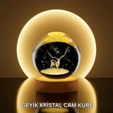 Belirtilmemiş Doğal Ahşap Standlı Geyik Figürlü Kristal Küre LED Dekoratif Lamba