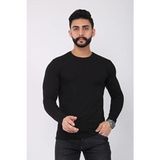 Belirtilmemiş Erkek Siyah Basic Tişört Uzun Kollu Pamuk-Elastan Dokuma Günlük Stil Cepsiz