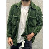 Belirtilmemiş Haki Peluş Polar Hırka Ceket Oversize Düğmeli Casual Kullanım İçin Uzun Siluet - 2XL