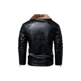 Belirtilmemiş Hakiki Koyun Derisi Motorcu Ceket, Siyah, Kahverengi Kürklü Yaka, Fermuarlı, Rüzgar Geçirmez, Suya Dayanıklı, Sonbahar-Kış - 2XL - 000-Siyah